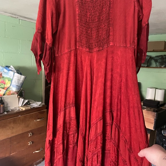 Bohemian / Indian Style Lace-Up Red Maxi Dress - Picture 8 of 9